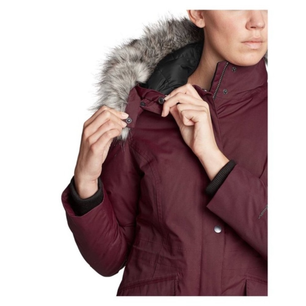 EDDIE BAUER Superior III Down Parka with Faux Fur Hood Dark Berry Small - Picture 5 of 10